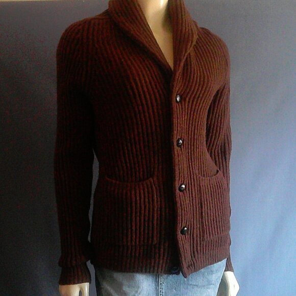 J. Crew Brown Lambswool Pockets Suede Elbow Patch Grandpa Cardigan Sm - Picture 1 of 10